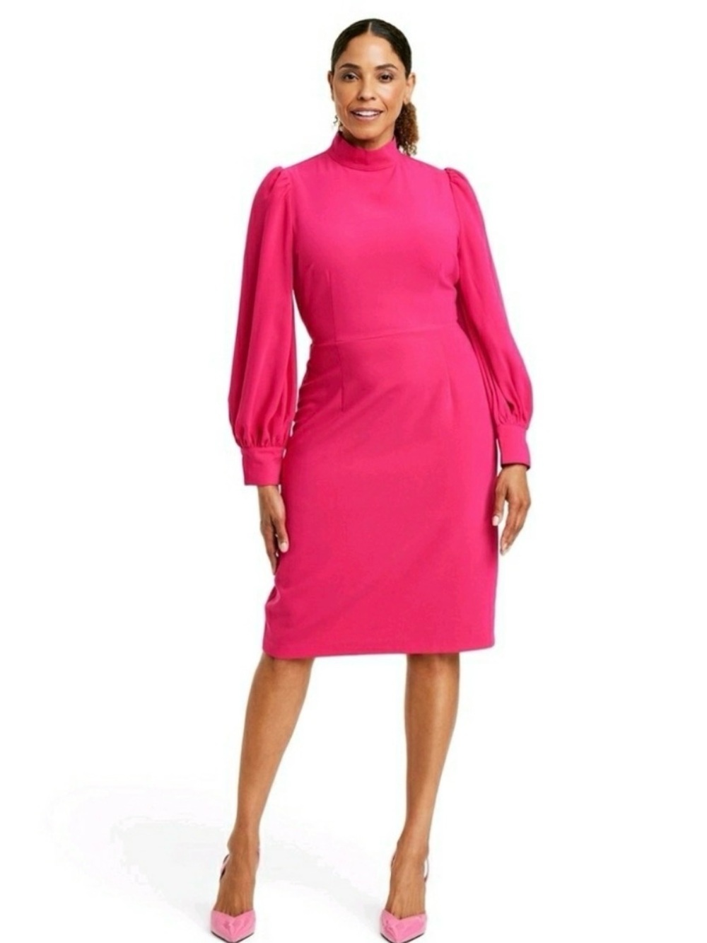 Elevated Long-Sleeve High-Neck Red Dress